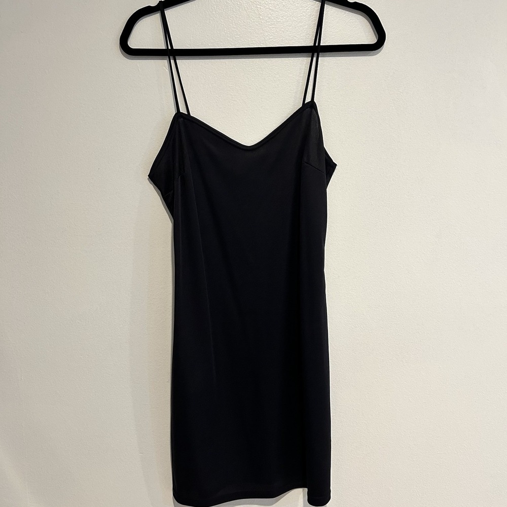 Moda International Intl Slip‎ DRESS Black Polyester Medium Made In USA